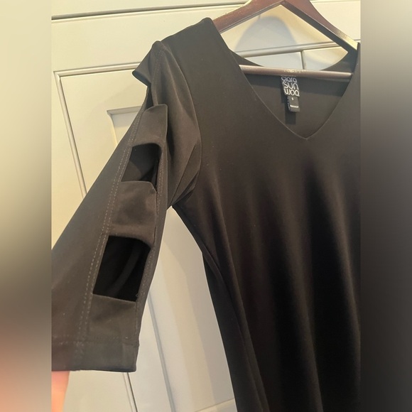 Clara Sun Woo Womens Size Small Black Stretch Tunic Shirt Arm Cutouts - Picture 3 of 7